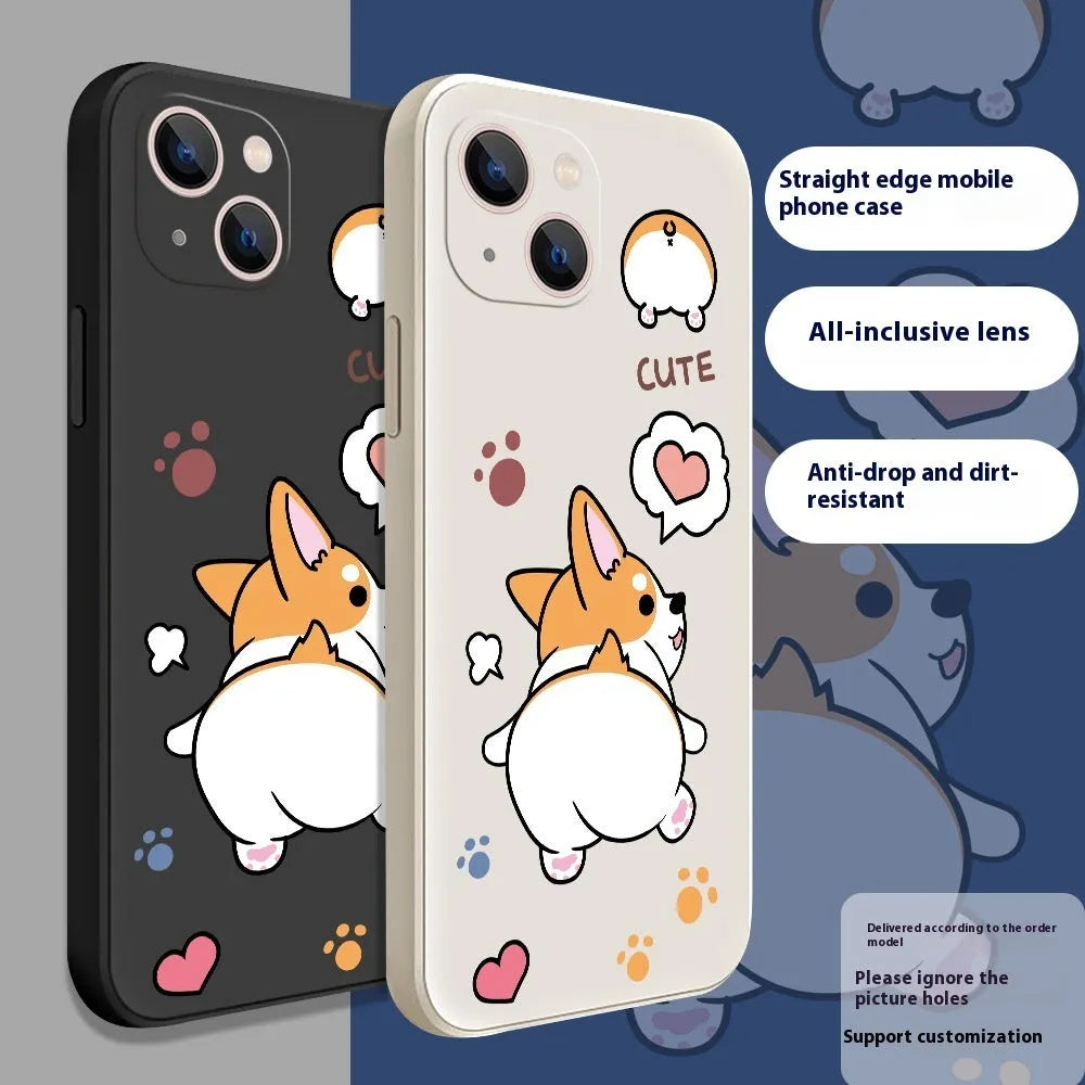 Corgi cartoon TPU phone case for iPhone with shockproof and anti-fingerprint design in classic black