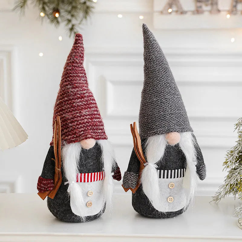 Cloth faceless doll Christmas ornament with Christmas Rudolf theme in grey or red, sizes 14cm to 50cm