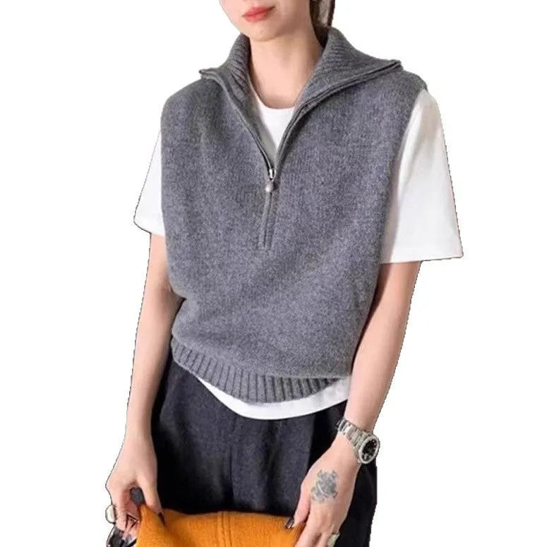 Retro half zip sleeveless mesh knit vest with 3D pattern in multiple colour options