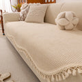 Special-shaped tassel short plush non-slip sofa cover in solid colour polyester, available in sizes 90x160cm to 90x240cm