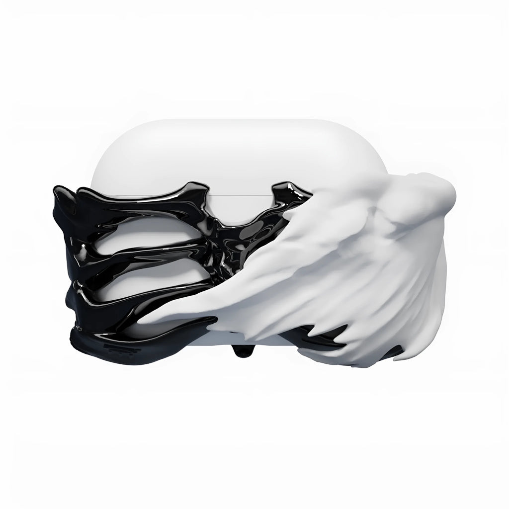 Black and silver skeleton wings silicone hard case cover for AirPods Pro charging case
