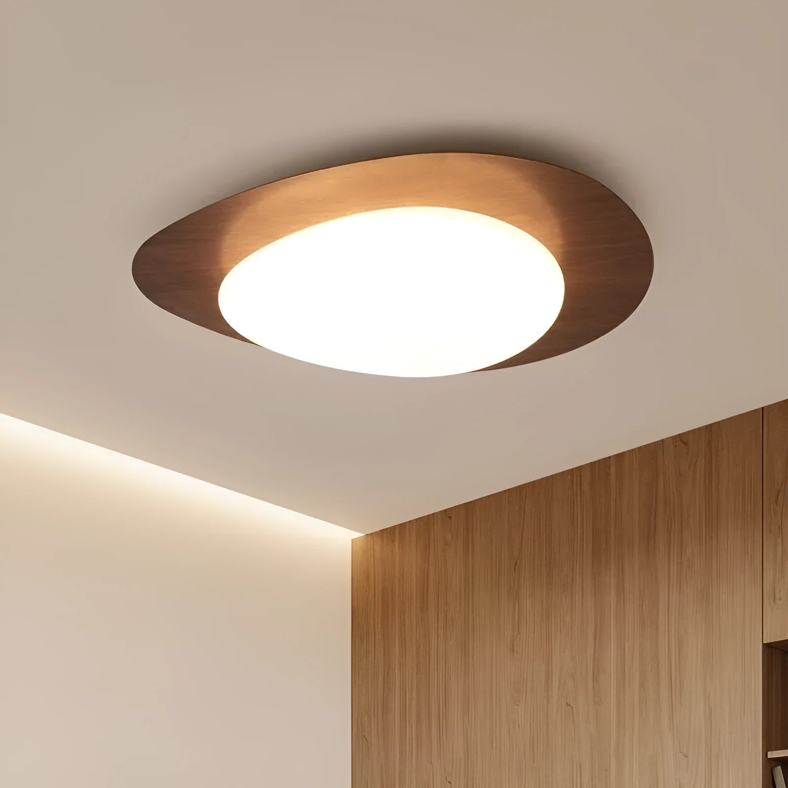 New Chinese style iron ceiling lamp with acrylic shade in walnut finish
