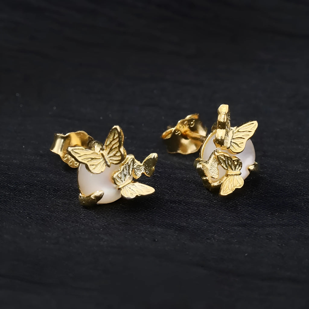 Silver 925 butterfly ear studs with electroplated gold or white gold colour options