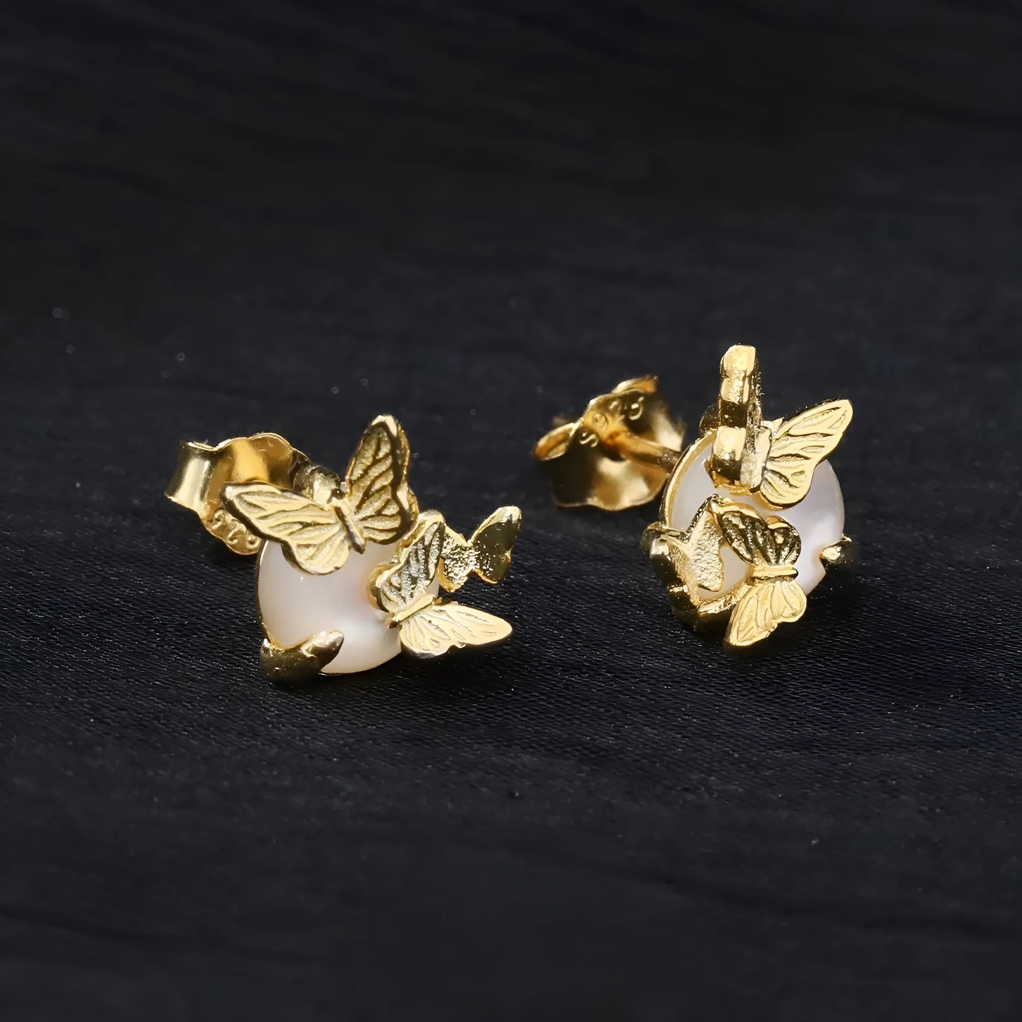 Silver 925 butterfly ear studs with electroplated gold or white gold colour options