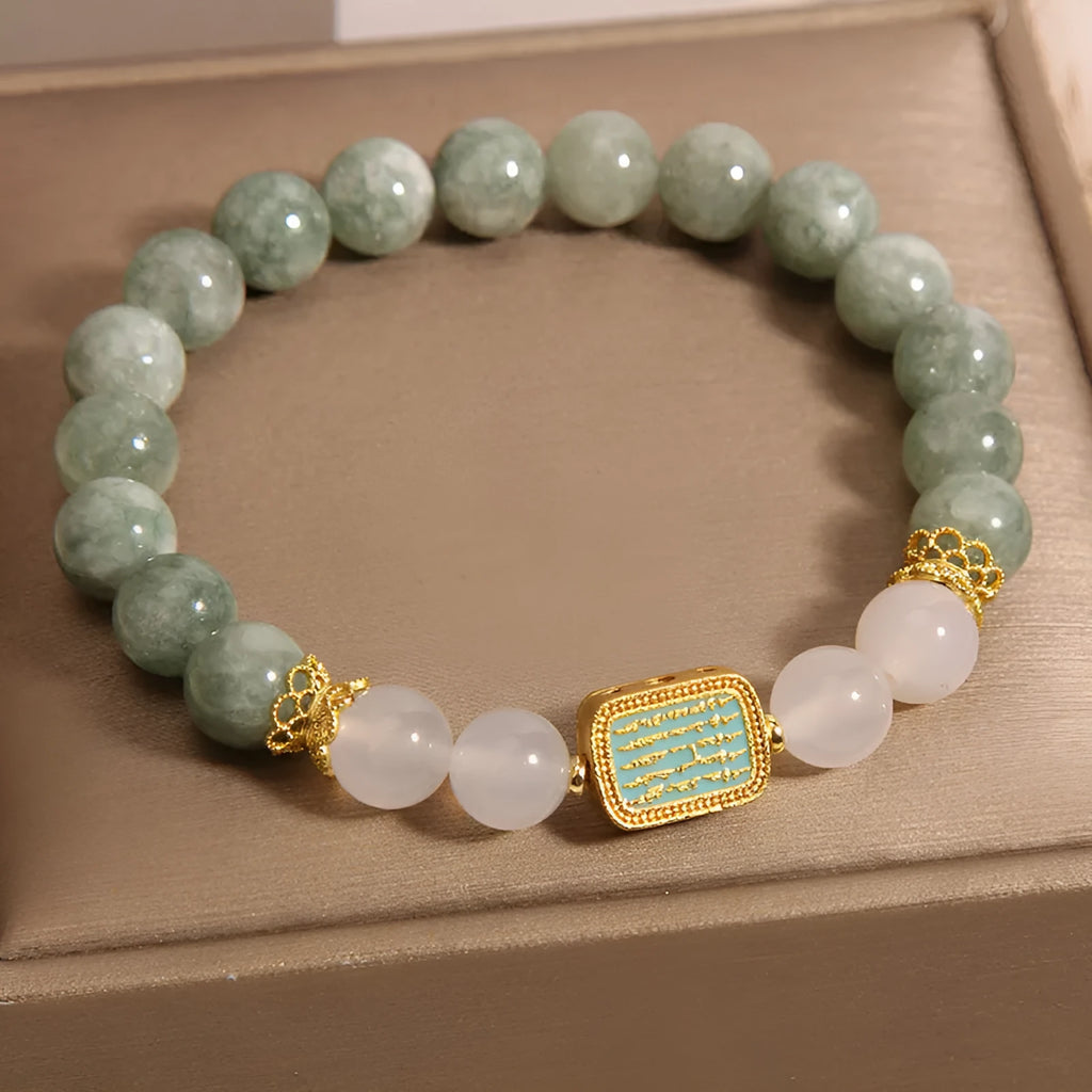 Oil green emerald crystal bracelet with five-sutra scripture design for women
