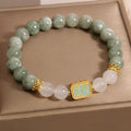 Oil green emerald crystal bracelet with five-sutra scripture design for women