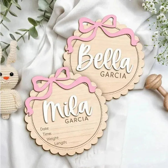 Square wooden baby room decoration ornament with space for a customised name.