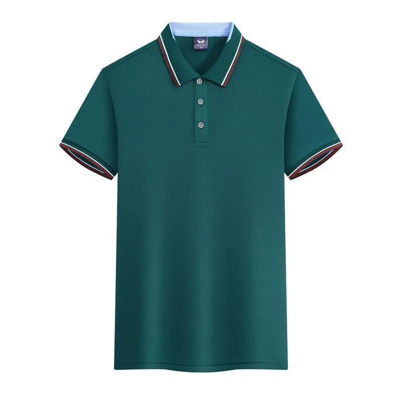 Men's slim fit polo shirt in quick-dry polyester fabric showing colour options including blue gray and dark green