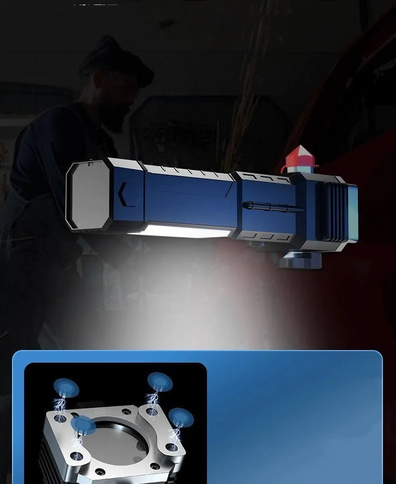 Silver portable LED emergency work light flashlight with power bank function and IP44 protection rating