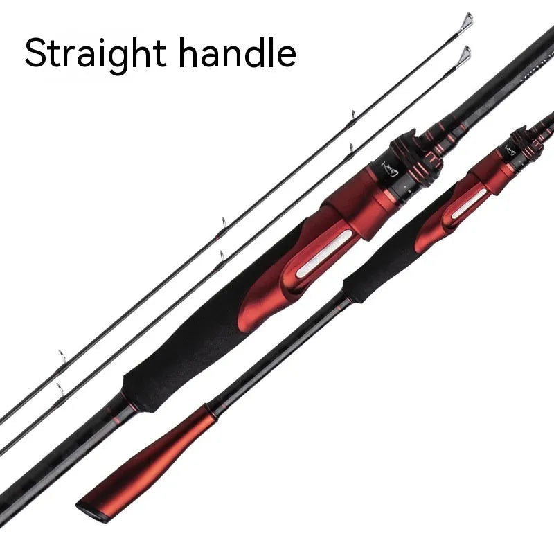 Carbon ultralight fishing rod shown in straight handle and pikestaff styles, lengths 2.1m and 2.4m