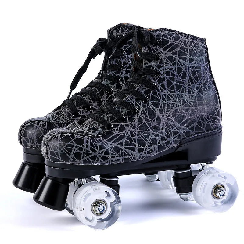 Quad roller skates with rubber sole, storm black, black wheels, unisex sizing 35-45
