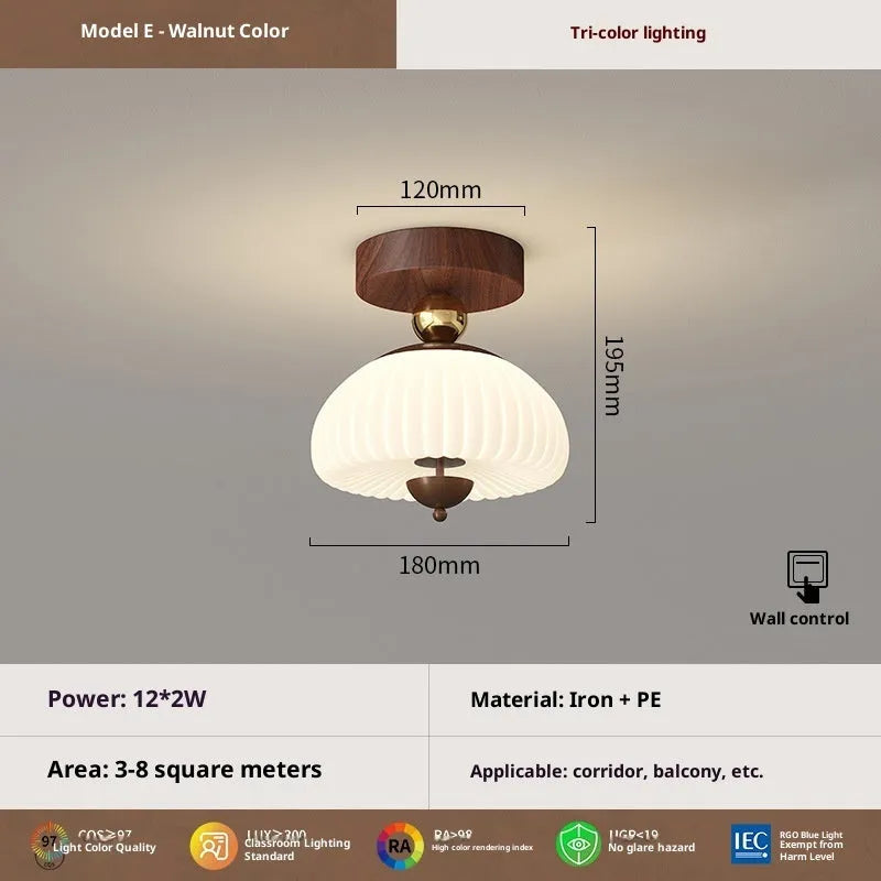 Antique glass ceiling lamp with remote control tricolor light for bedroom modern simplicity style