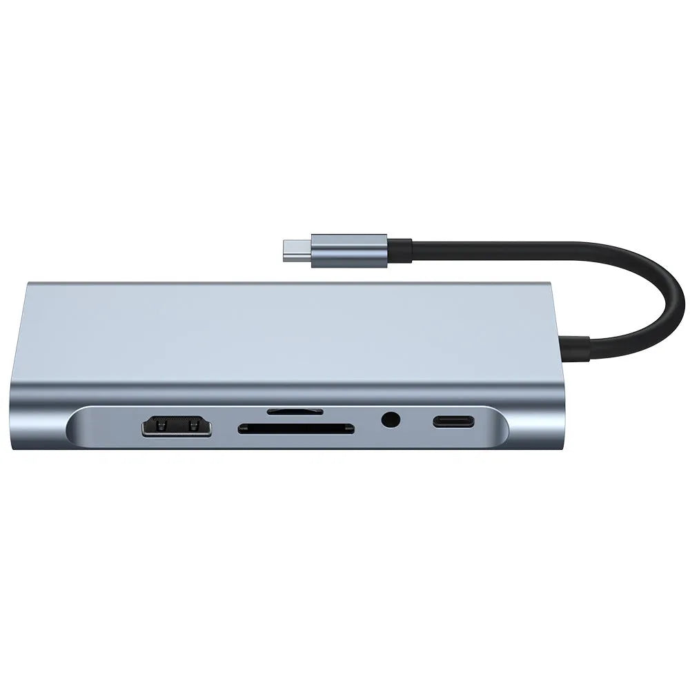 11-in-1 USB-C hub docking station with HDMI, VGA, audio, RJ45, USB 3.0, SD, TF, and PD ports