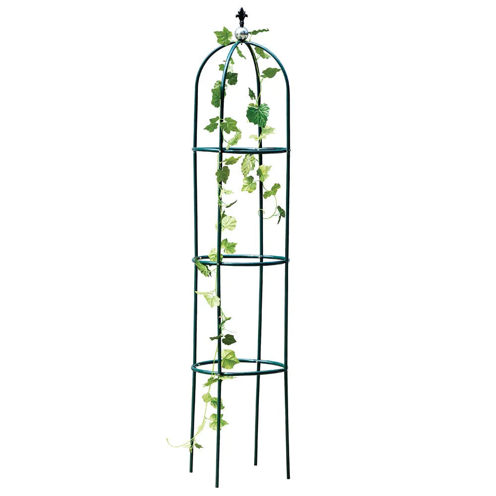 Dark green wrought iron plant climbing frame with lattice panels measuring 188 cm tall