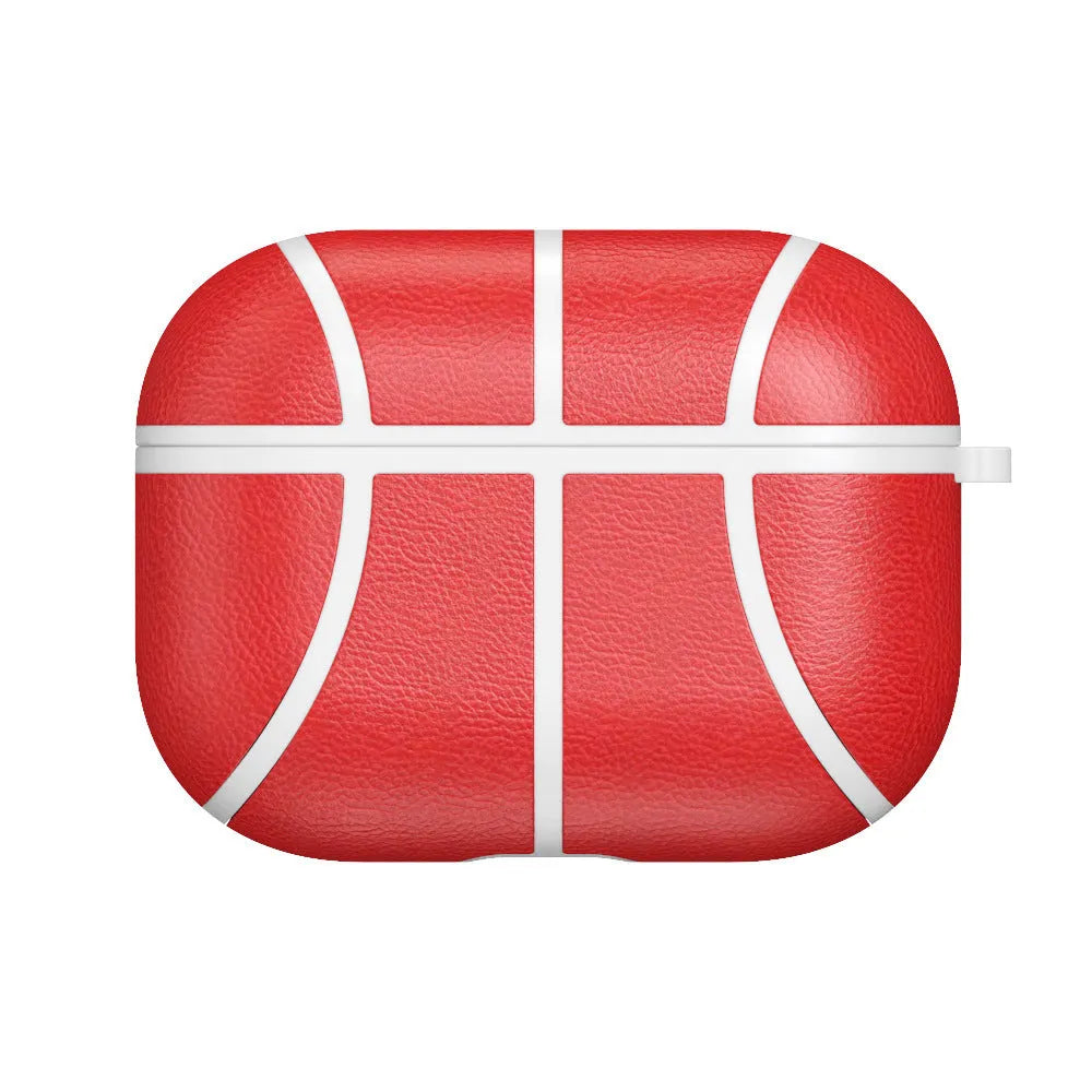 Basketball headphone case with handmade leather-style veneer finish and TPU flip cover for Apple AirPods Pro, showing nine colour style options