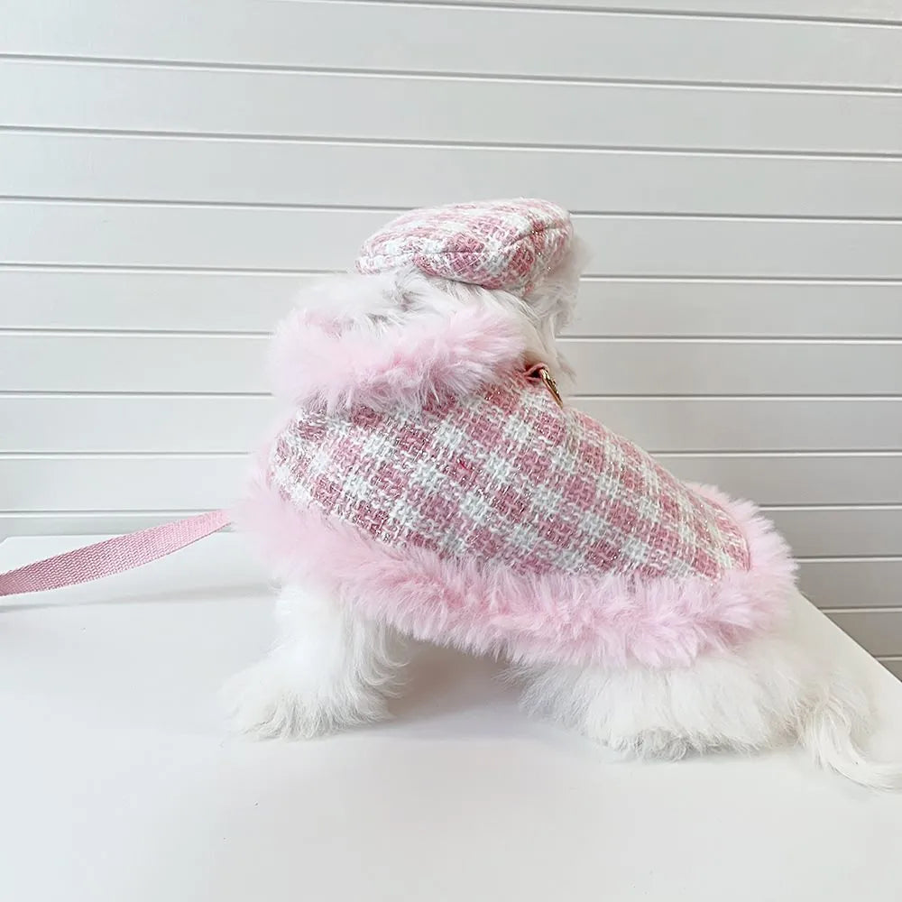 Pink cat cloak with hand-holding rope and matching beret cosplay costume set
