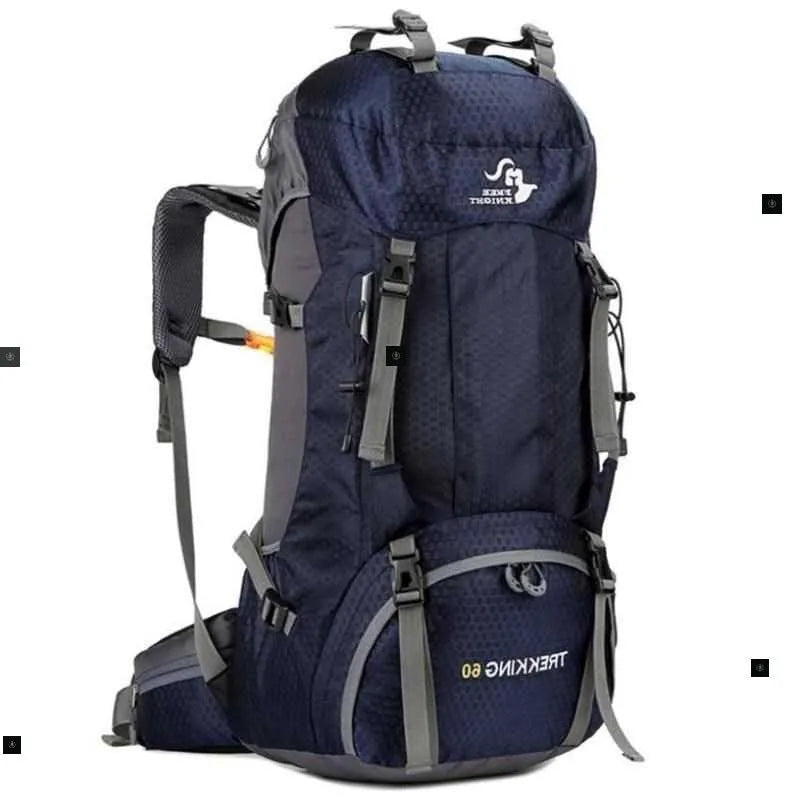 60L waterproof leather hiking backpack with zipper, available in twelve colours, for camping and climbing