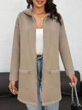 Women's loose fit mid-length cardigan coat in polyester with side pockets