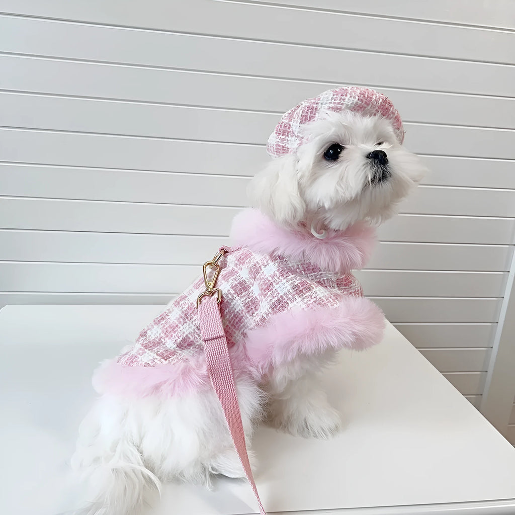 Pink cat cloak with hand-holding rope and matching beret cosplay costume set
