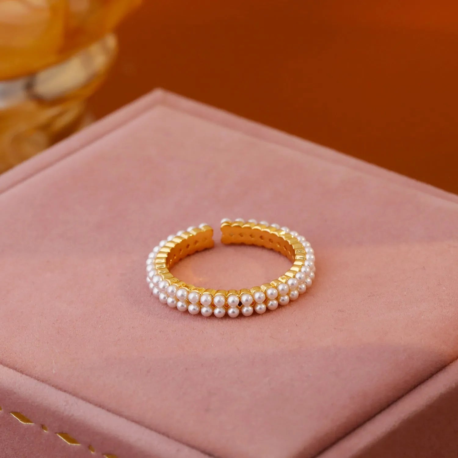 Gold electroplated copper geometry ring with open mouth design for women