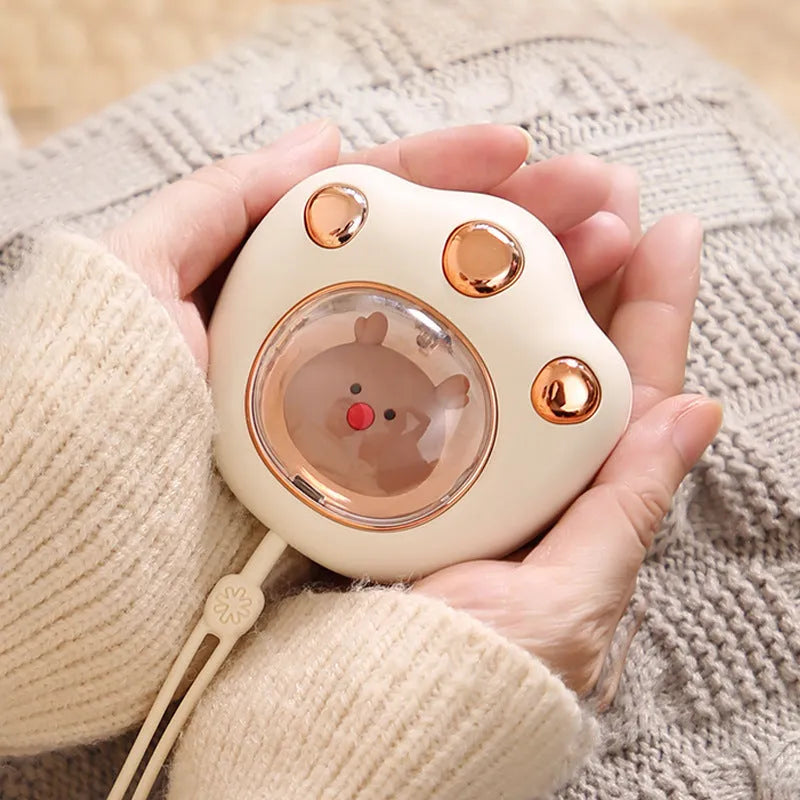 Mini electric hand warmer in cat paw shape, USB rechargeable, in white colour option, palm-sized