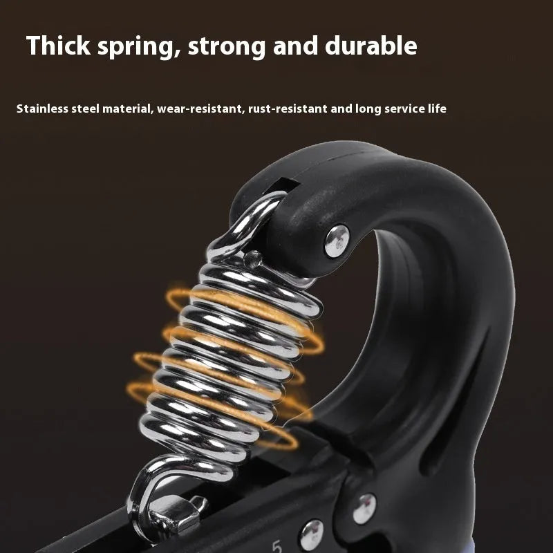 Adjustable spring grip strength trainer seven-piece set including five finger trainer and egg shaped device in black plastic