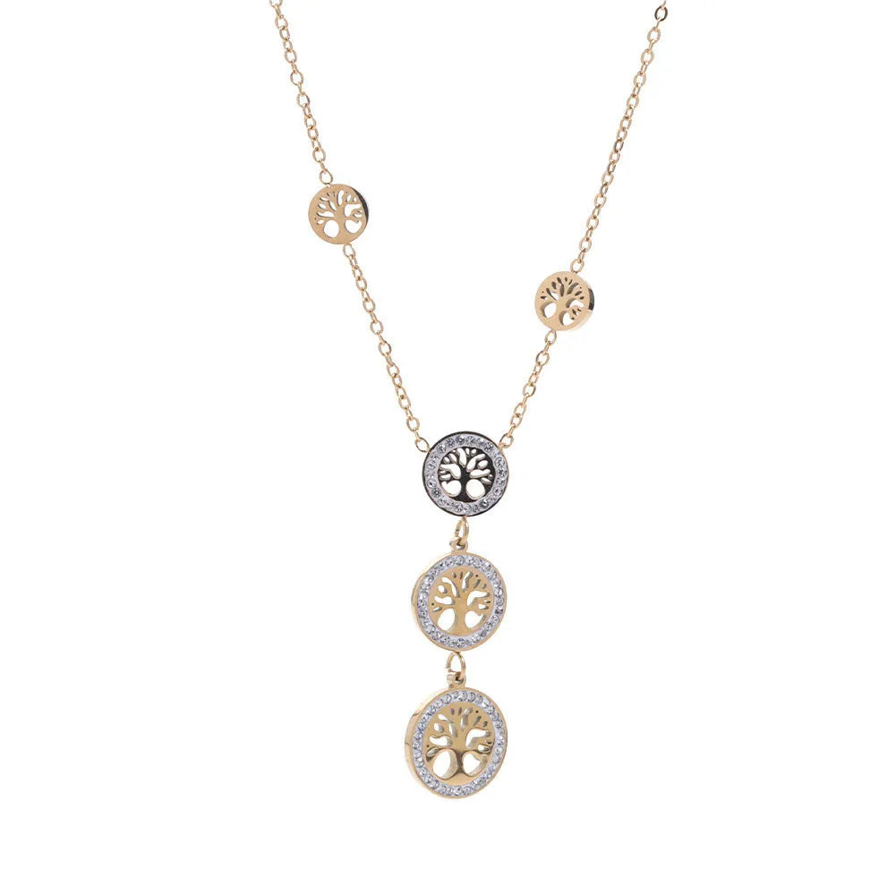 Round three-layer pendant necklace with colourful oil-dripping finish and adjustable snake bones chain