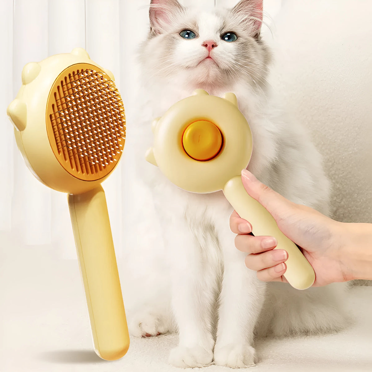 Green ABS plastic and stainless steel pet grooming comb on white background, 195mm length