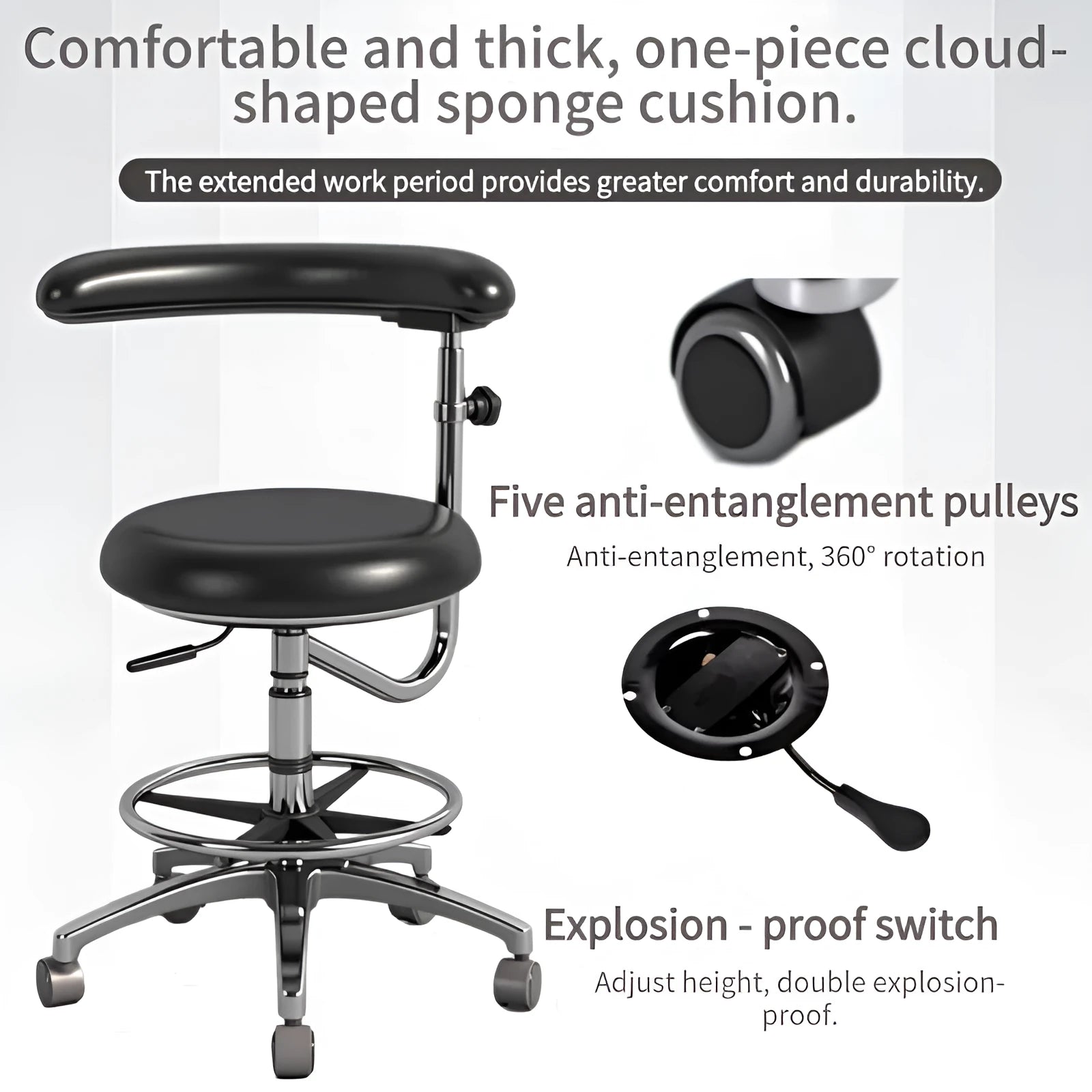 Black leather dental hospital chair lift for patient and dentist use