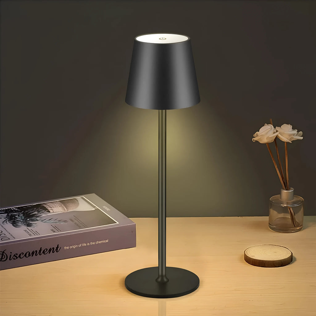 Rechargeable waterproof table lamp, 10 x 38cm, built-in battery, available in gold, black, white, rose gold, and blue