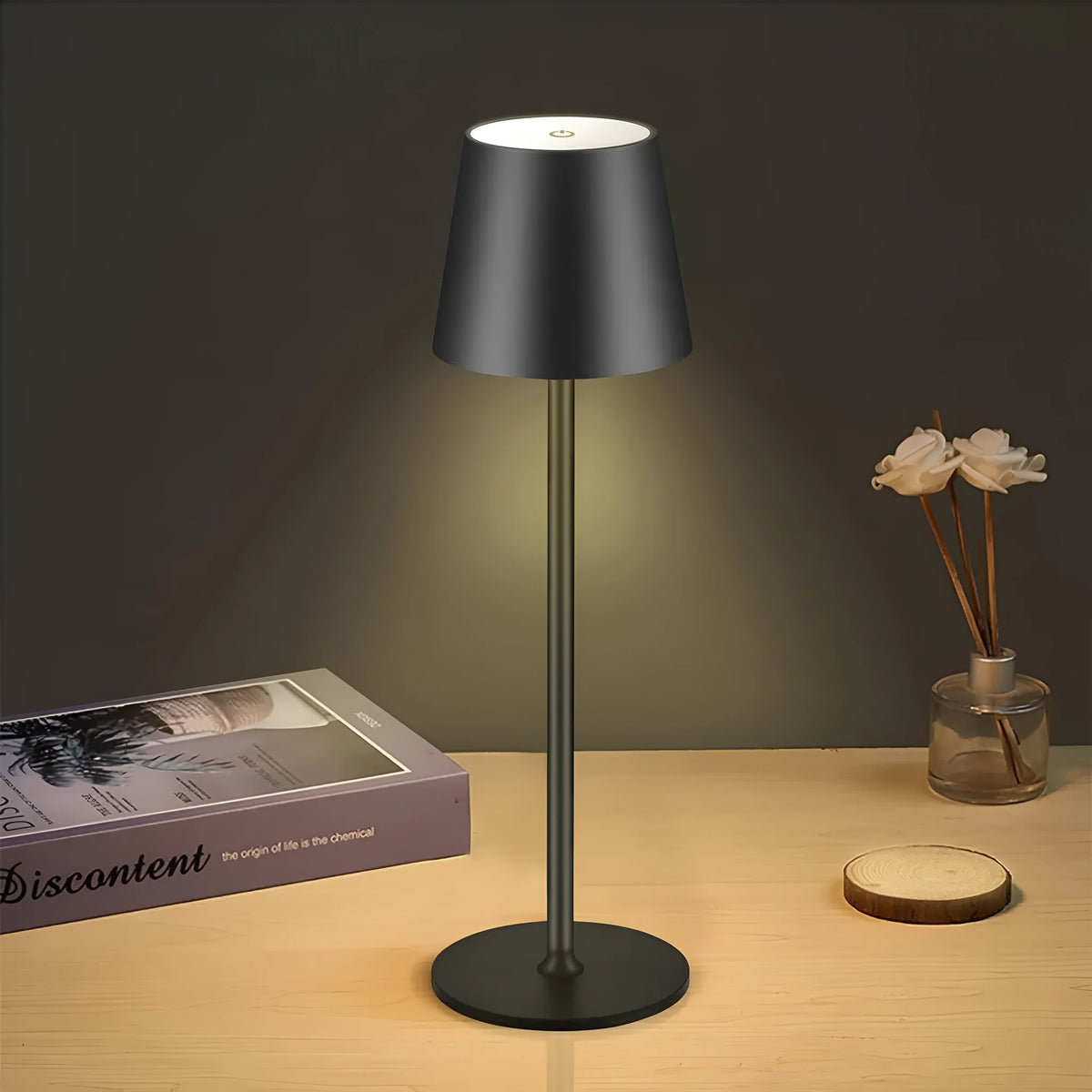 Rechargeable waterproof table lamp, 10 x 38cm, built-in battery, available in gold, black, white, rose gold, and blue