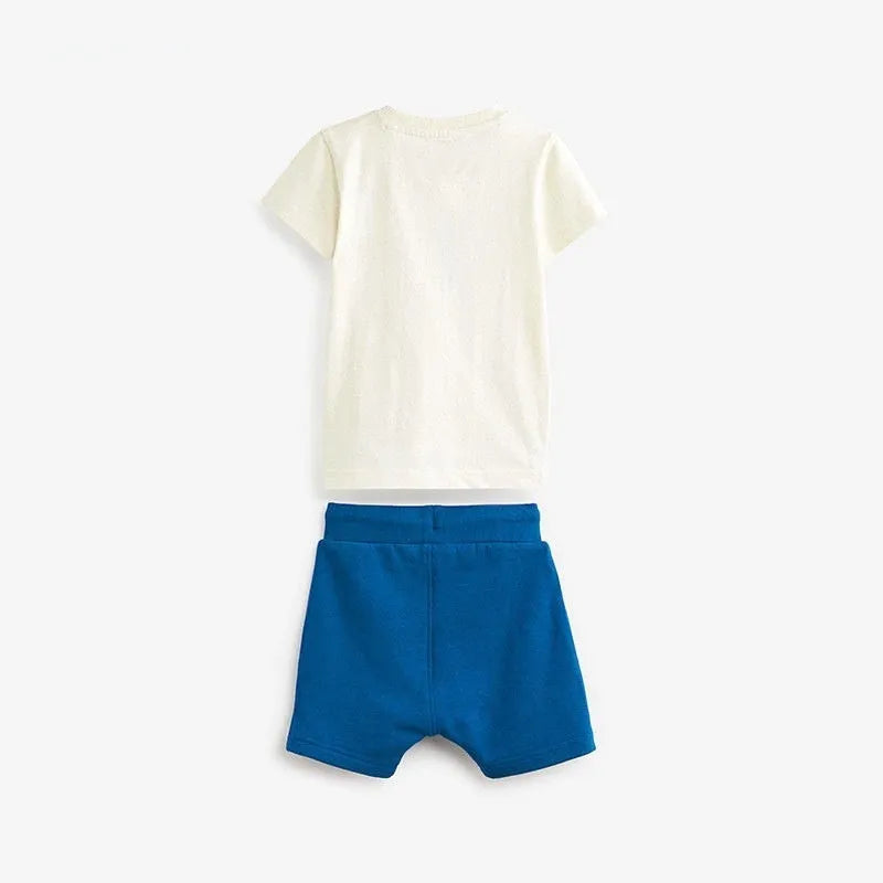 Baby boys' ivory white rainbow short sleeve summer cotton two-piece suit set for toddlers