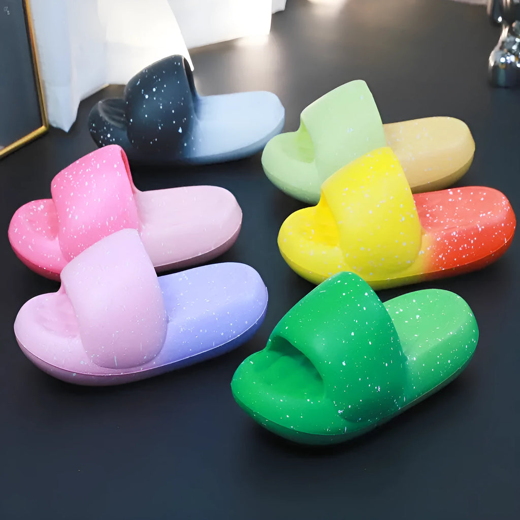 Mute women's toe ring slippers with thickened EVA sole and 5CM heel in starry sky colour