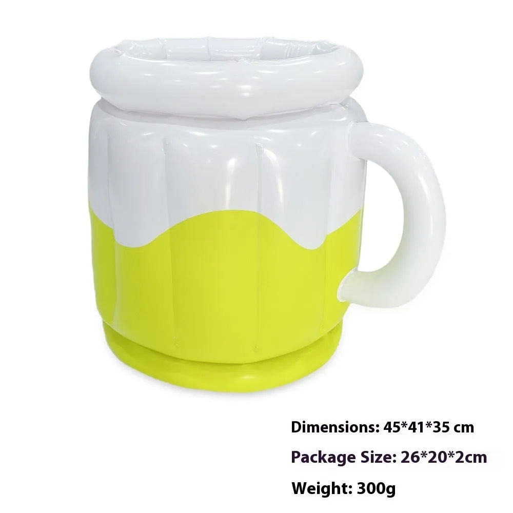 Yellow inflatable PVC ice bucket designed for beer steins and drinks bottles