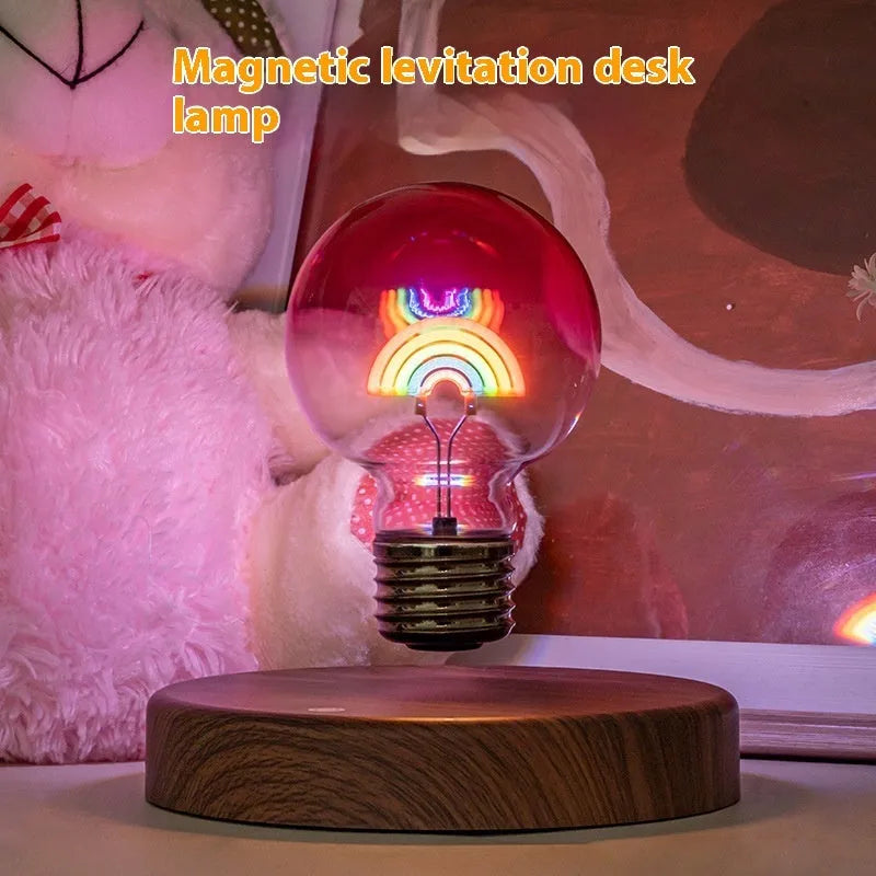 Magnetic suspension bulb night lamp with rainbow light, geometric stereo shape, 80mm diameter, 220V socket supply