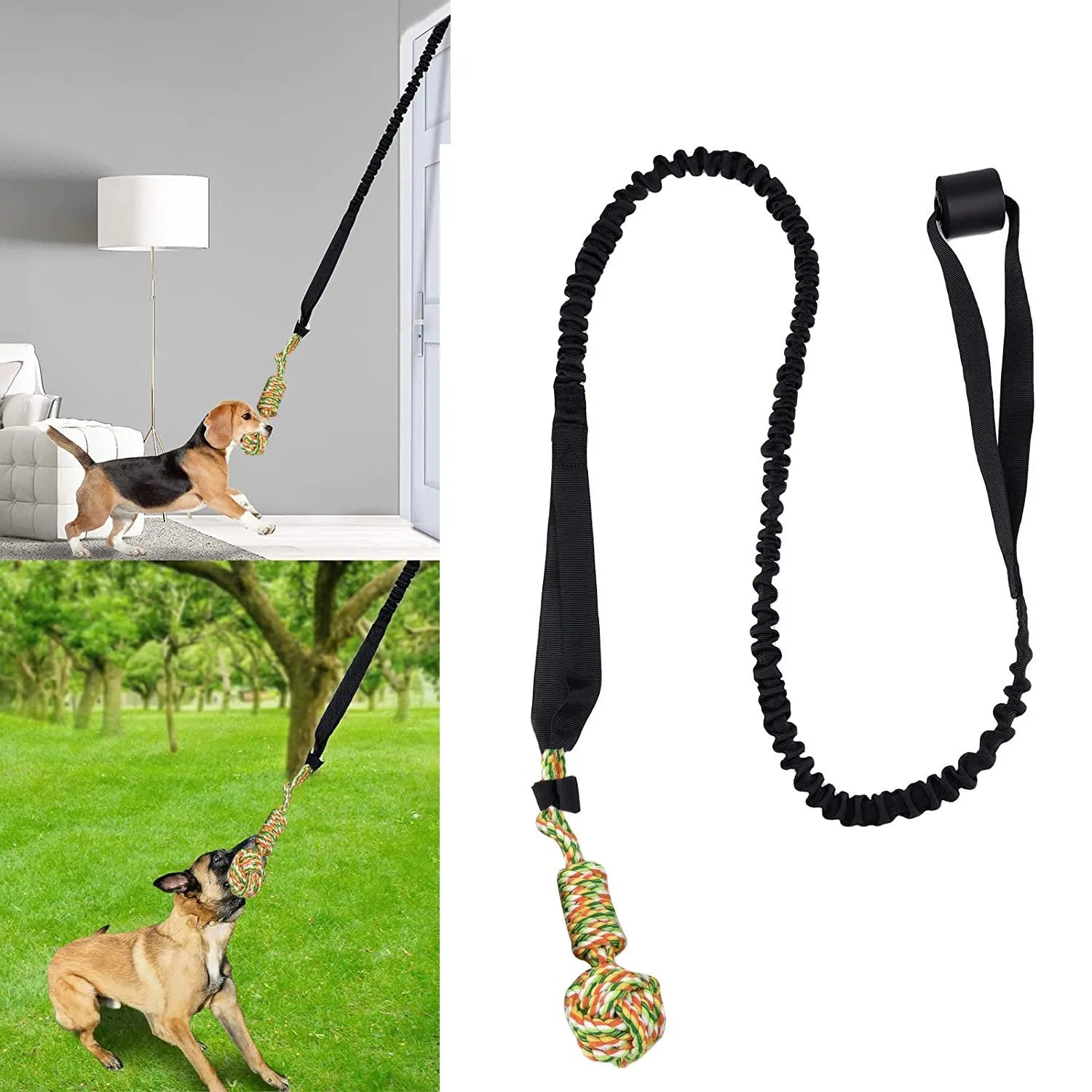 Cotton thread dog tug of war rope toy in red, grey, and black colour options