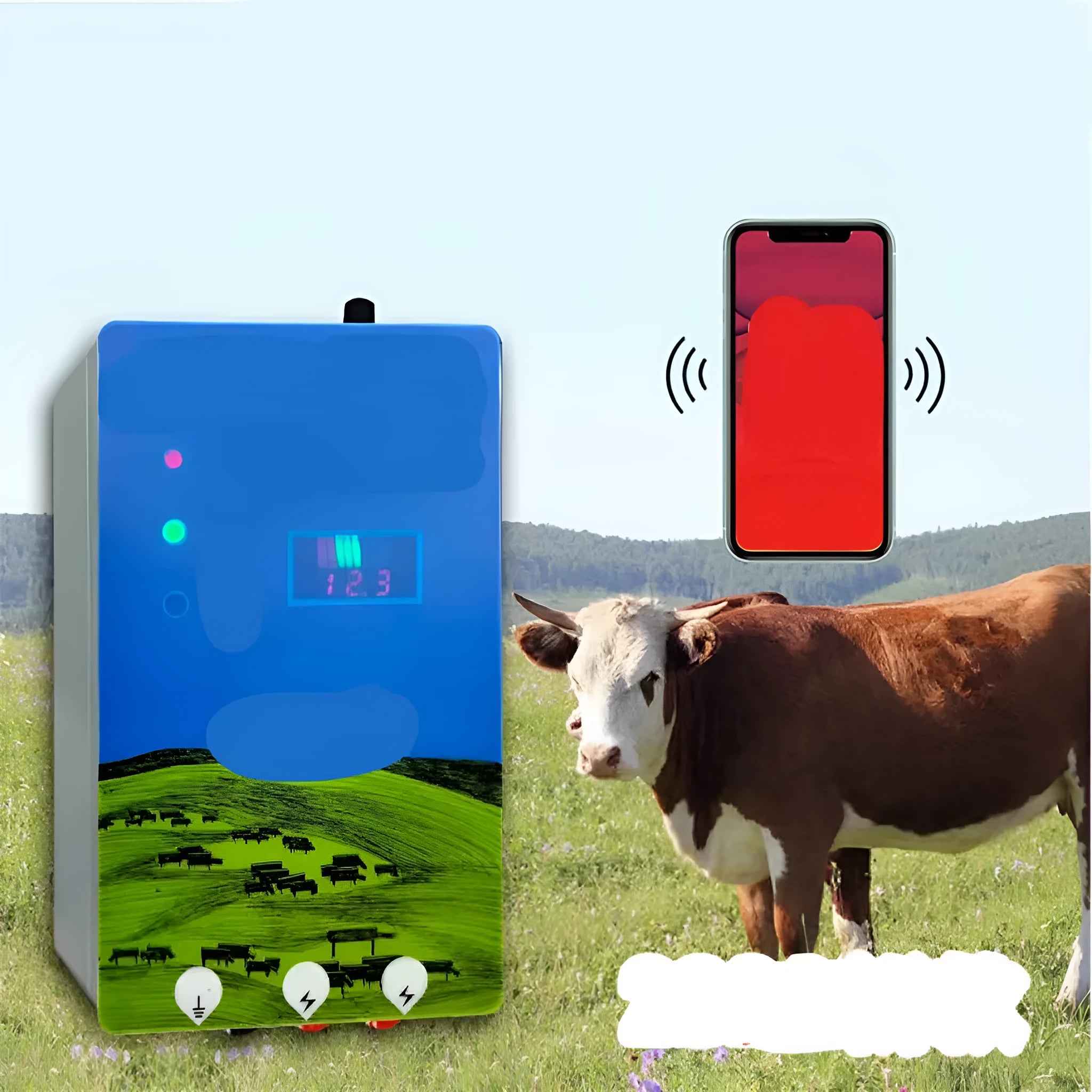 Pasture electric fence energiser host unit with solar panel and alarm components for livestock security