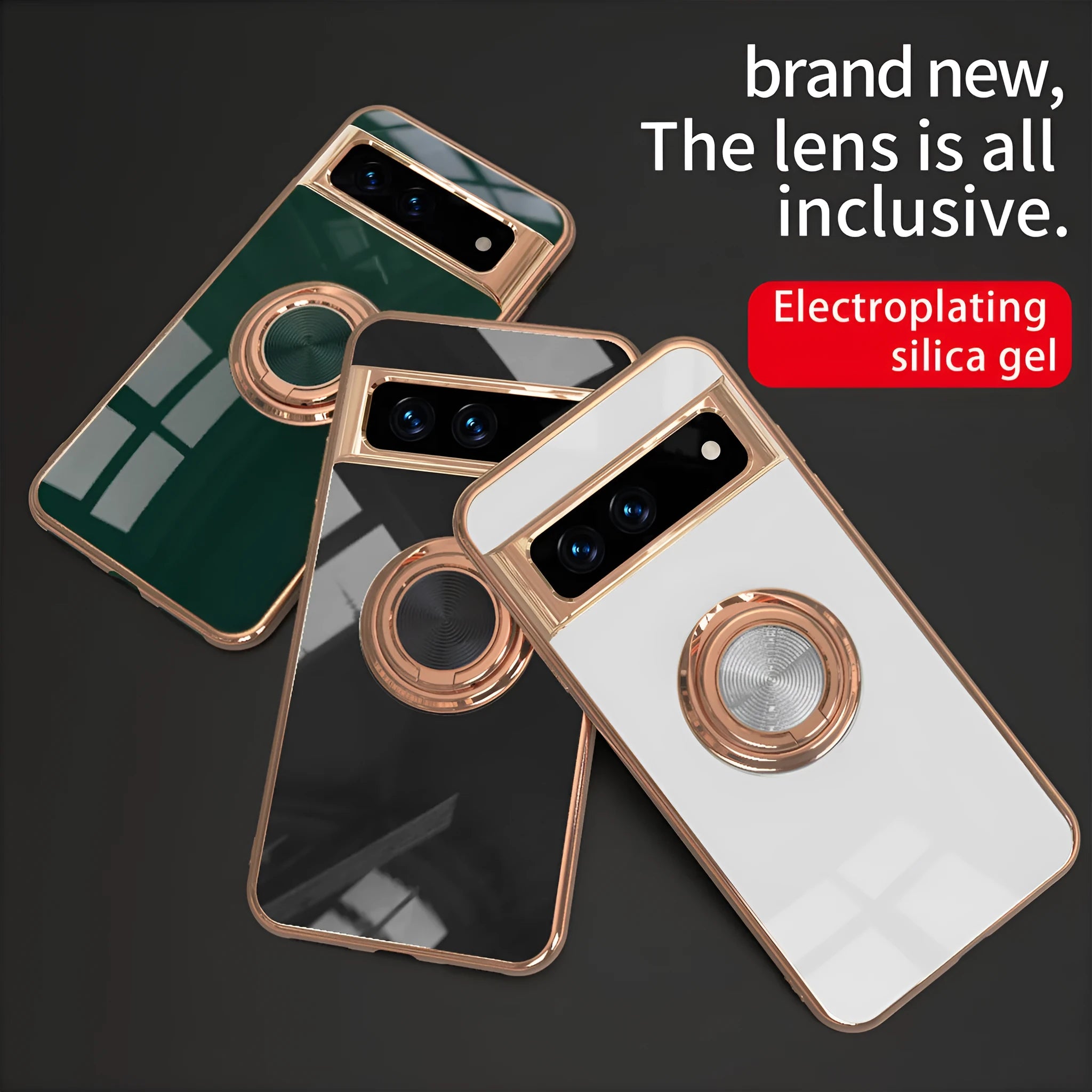 Simple electroplating ring rotating TPU phone case for Google Pixel in black with ring extended as stand
