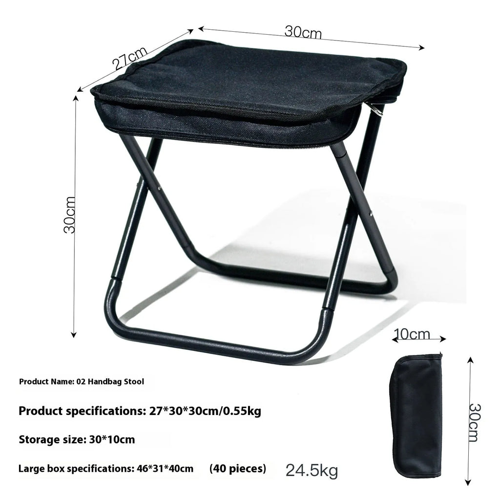 Outdoor foldable camp chair stool in Oxford cloth showing pencil box stool design and colour options