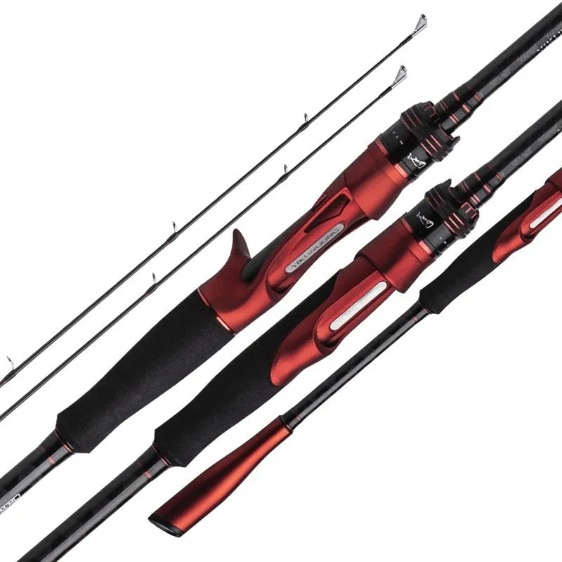 Carbon ultralight fishing rod shown in straight handle and pikestaff styles, lengths 2.1m and 2.4m