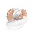 Beige rechargeable hearing aid with charger, USB powered, ear-back design for elderly