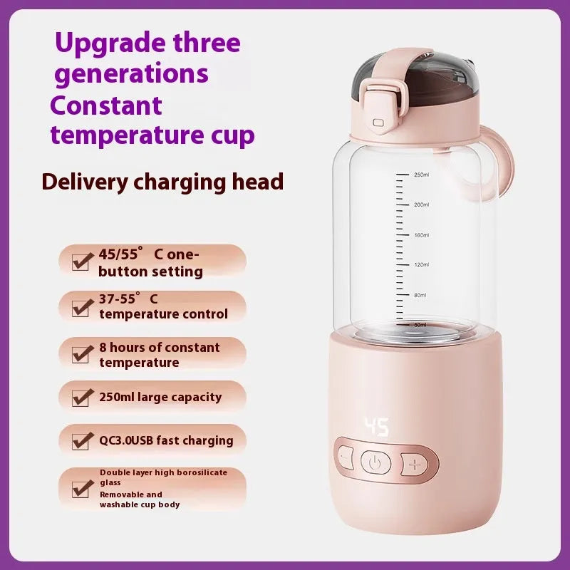 Wireless portable baby milk mixer with glass thermostatic cup 86x210mm in white