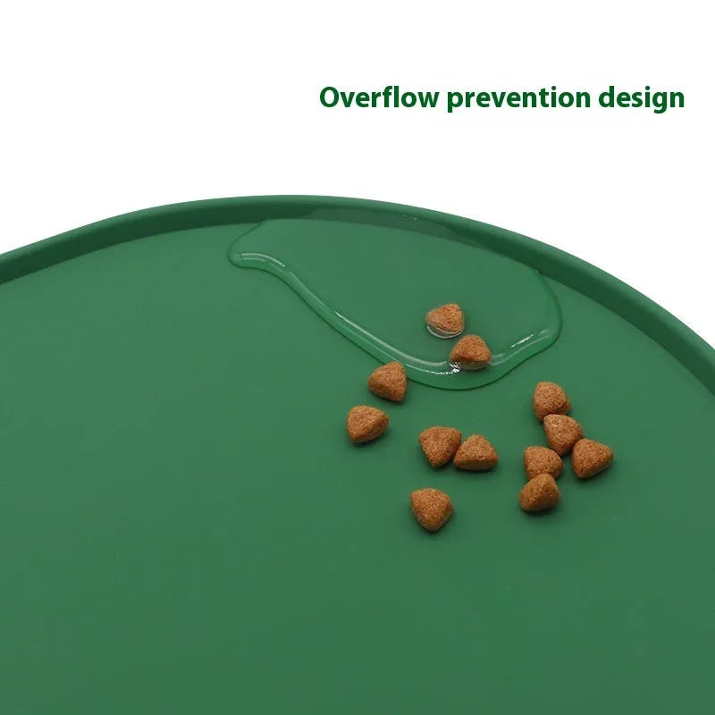 Silicone waterproof cat feeding placemat in green colour showing bowl placement