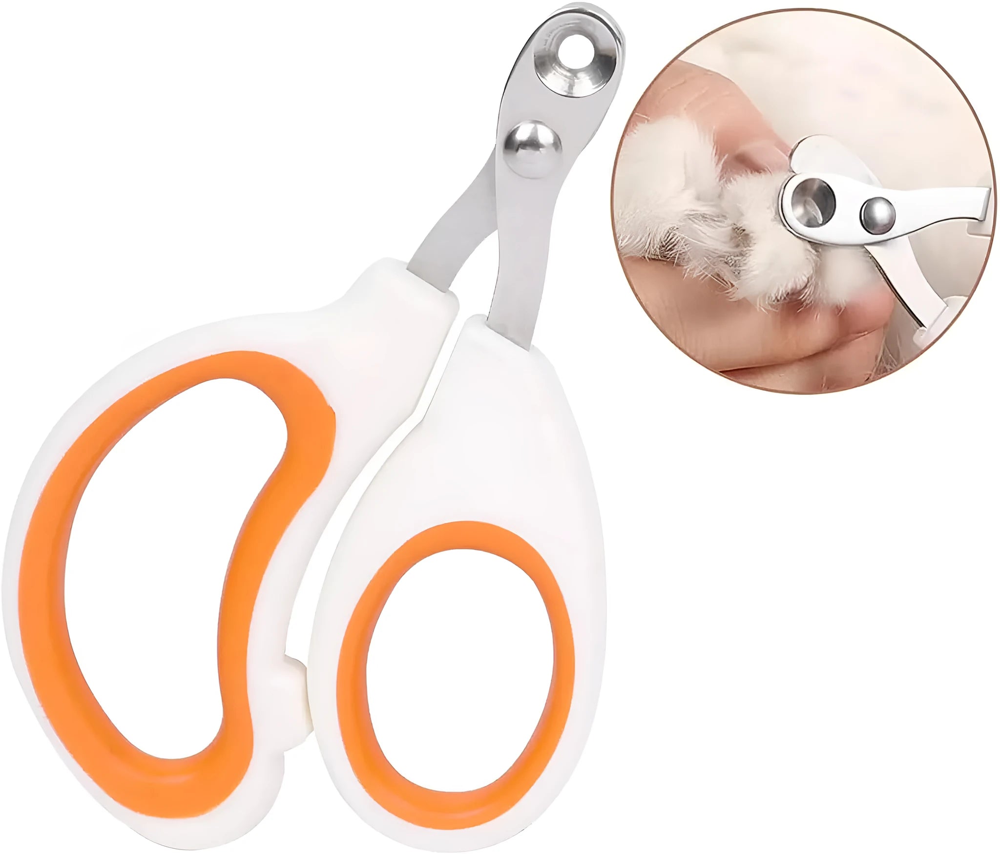 Blue cat nail clippers with circular hole design and ergonomic non-slip handle on a white background