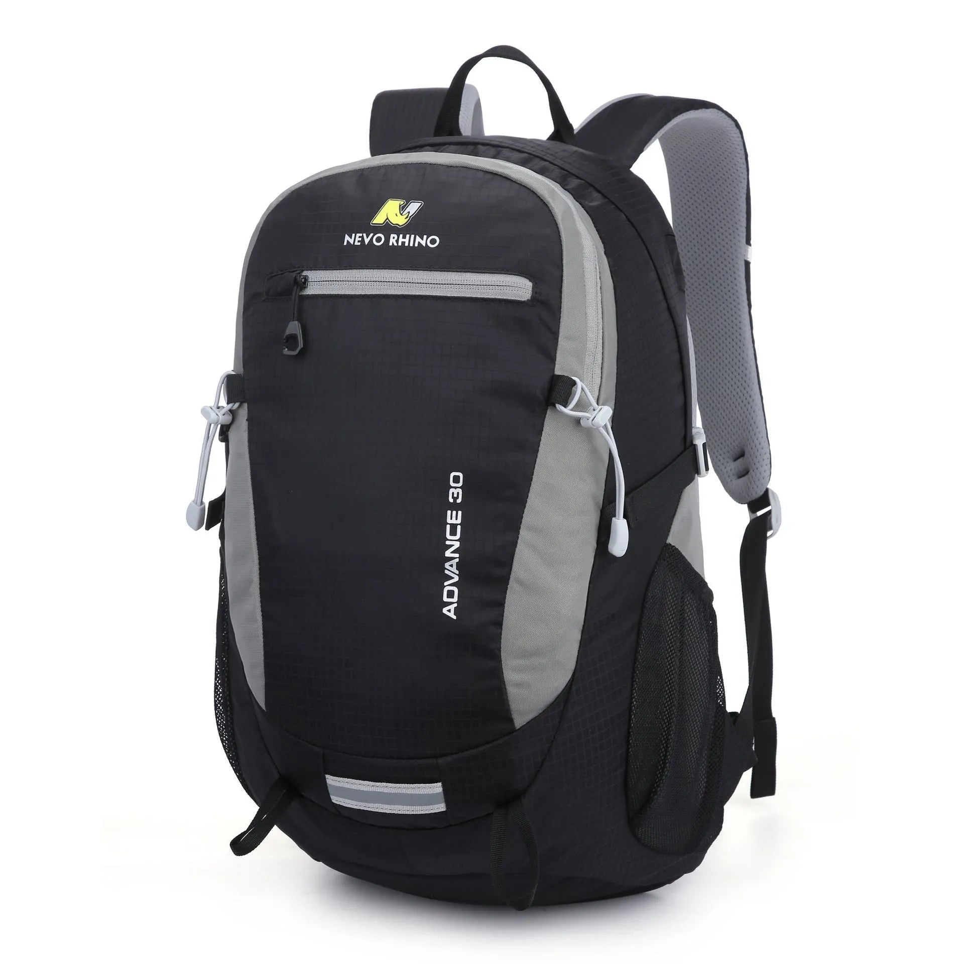 30L nylon waterproof backpack in dark green with airpillow straps on outdoor trail