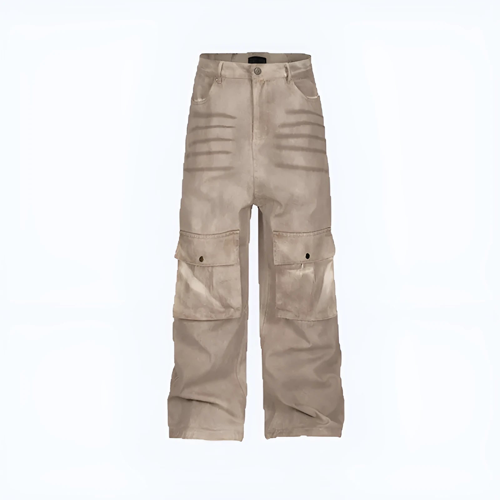 Women's dark marble wash straight leg loose fit denim casual trousers on a mid-waist