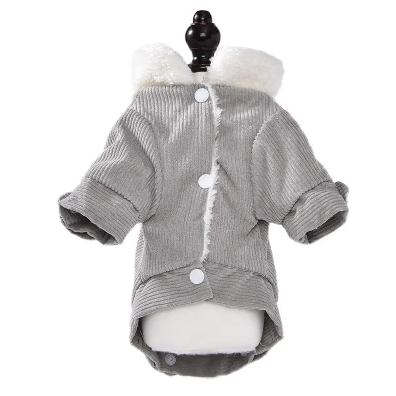 Lambswool grey dog winter vest with fleece lining shown on pet model
