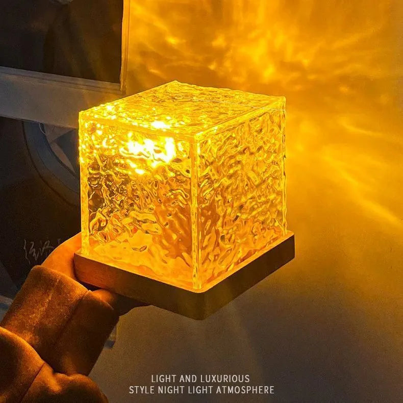 LED water ripple night light with 16 colours, USB powered, remote control, 11x11cm crystal lamp