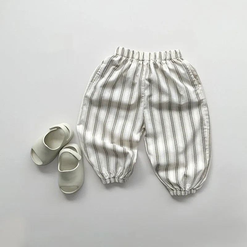 Children's anti mosquito pants in apricot gray, cotton summer thin outerwear for boys and girls