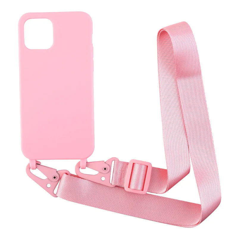 Buckle ribbon lanyard phone case in black TPU with detachable strap for Samsung Galaxy